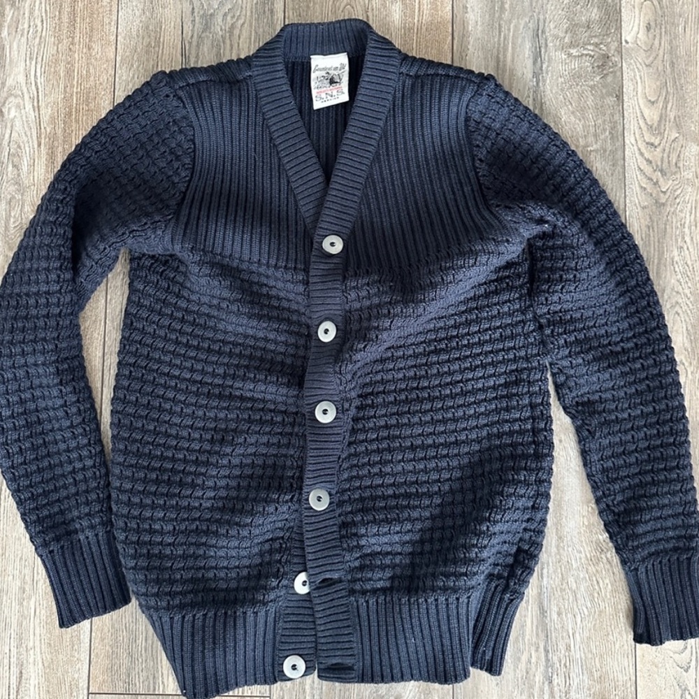 S.N.S. Herning Blue Cardigan Sweater - Men’s Small (fits 36-38” chest)